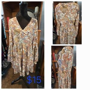 Paisley Print V-Neck Dress